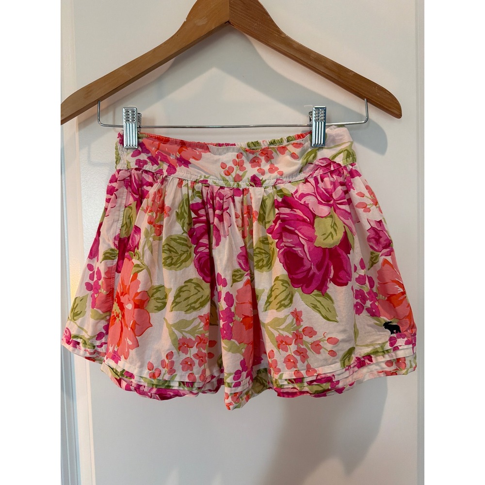 Abercrombie Kids Girls XL Pink Orange Floral Cotton Smocked Mini Skirt Tiered